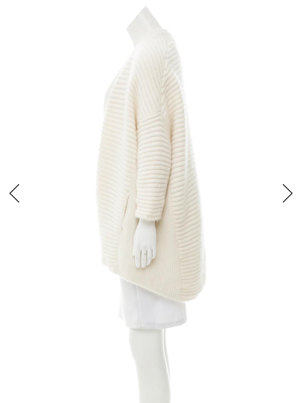 Maje Cream Open-Front Ribbed Shawl Cardigan - Picture 3 of 9